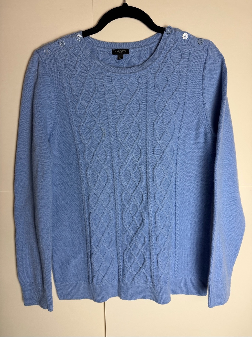 Talbots Cable Knit Wool Blend Sweater L Petite Periwinkle Blue